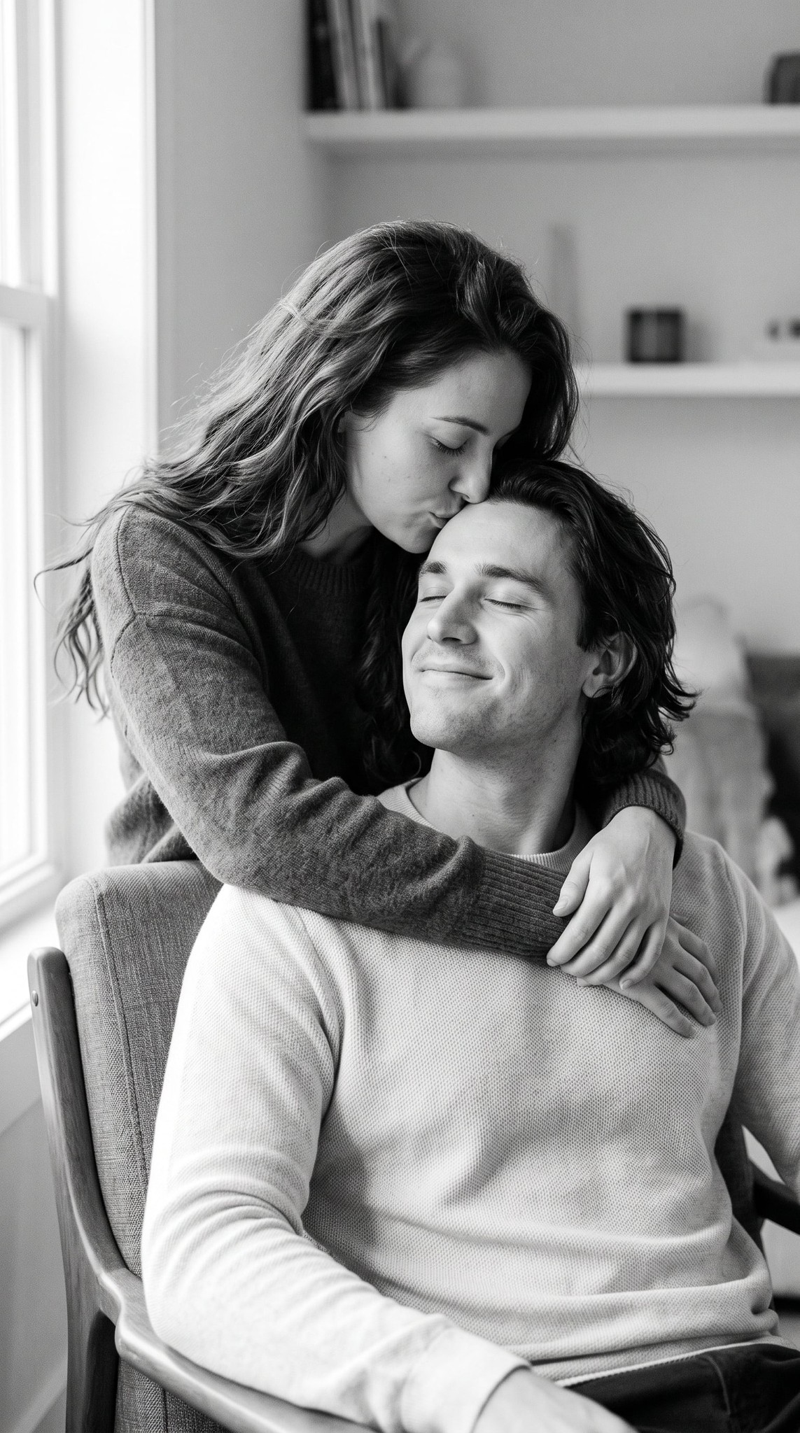 Intimate Black-and-White Couple Embrace