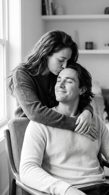 Intimate Black-and-White Couple Embrace