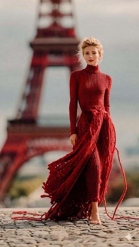 Eiffel Tower Wrapped in Red Yarn