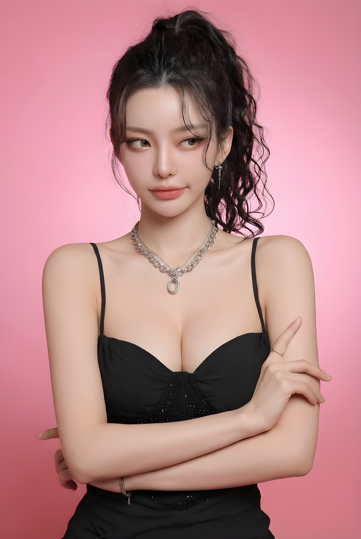 Tsundere Pose Still from a Pink-Toned Studio Shoot