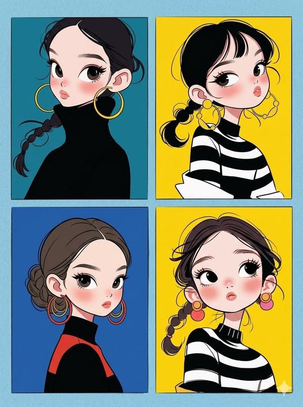 Korean Webtoon Chibi Girls Grid