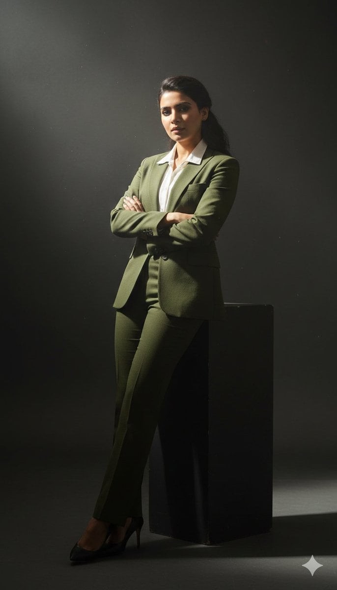 Olive Suit Chiaroscuro Studio Portrait