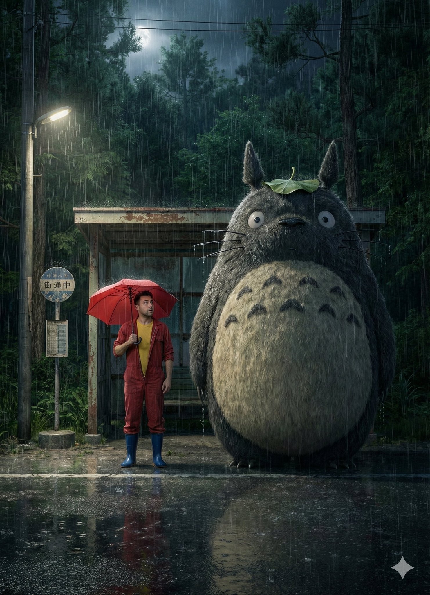 Rainy Night at Japanese Country Bus Stop