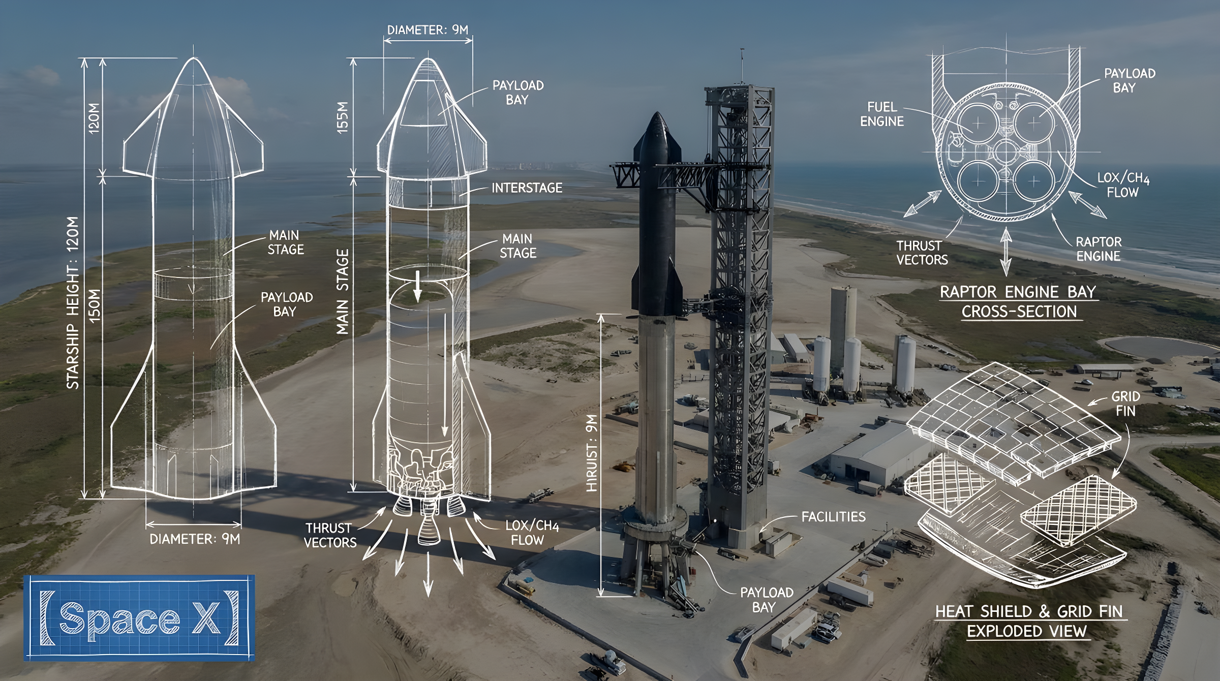SpaceX Engineering Schematics and Blueprint Lines