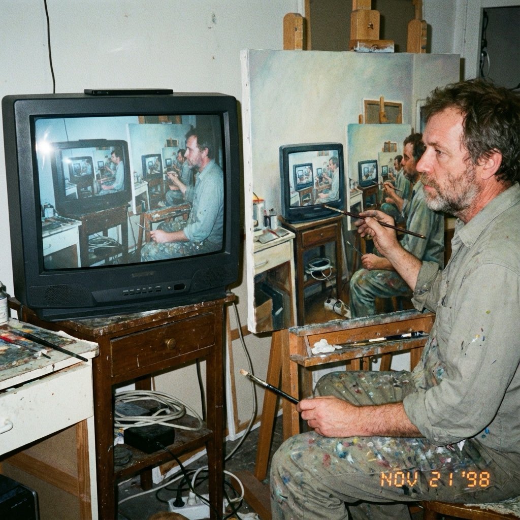 TV Screen Content Replicated in Oil Painting