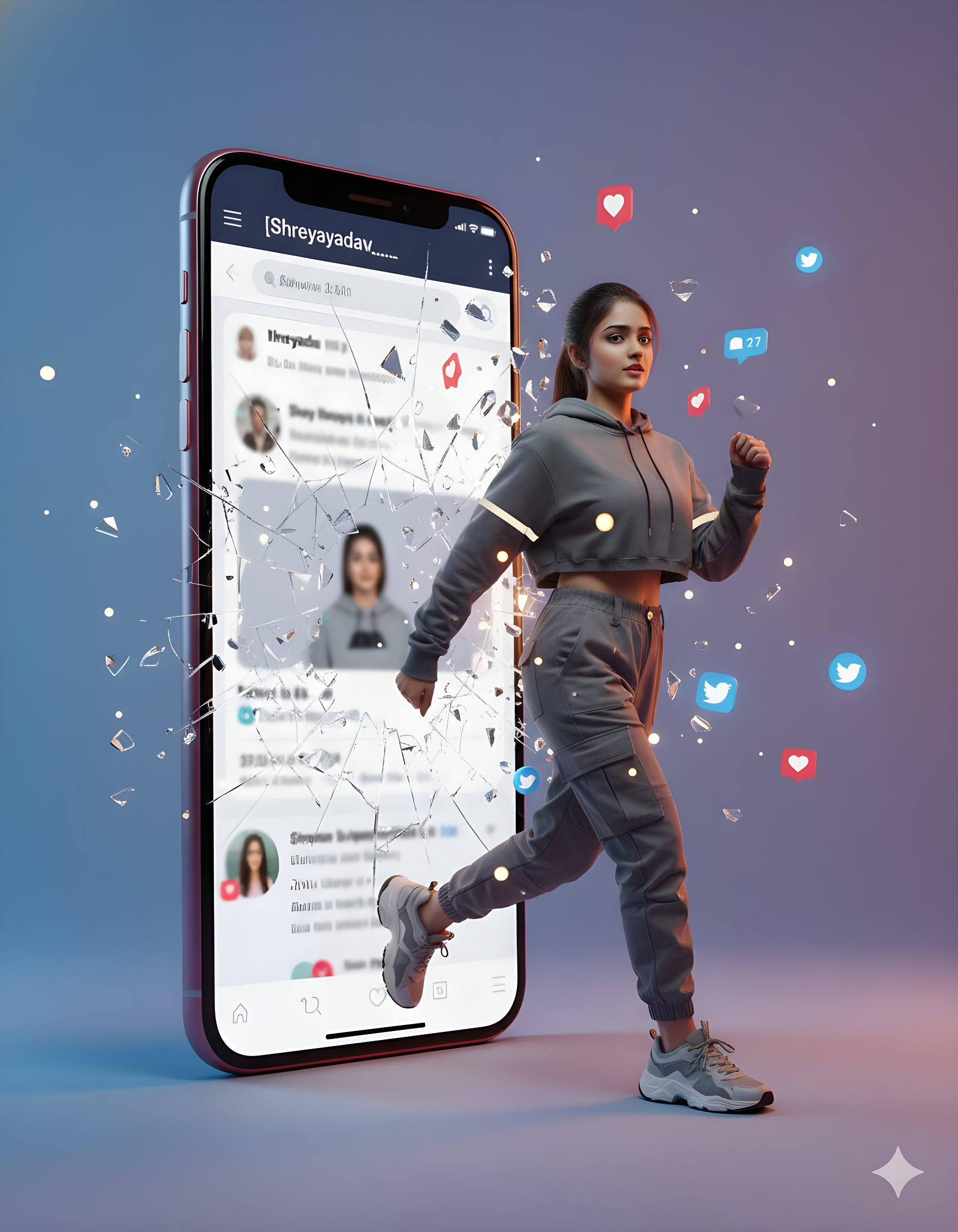 Woman Emerging from Smartphone Screen