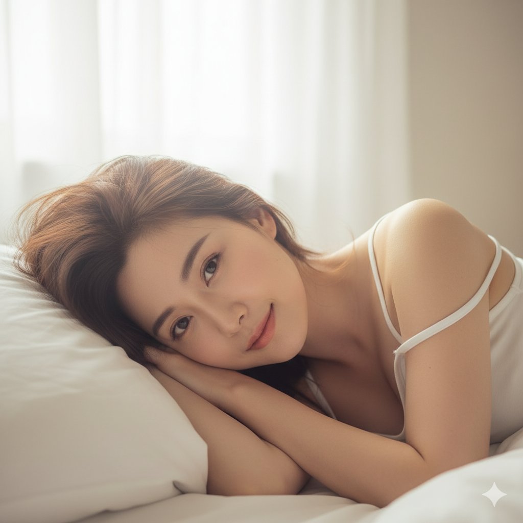 Sleepy-Eyed Girl on White Pillow