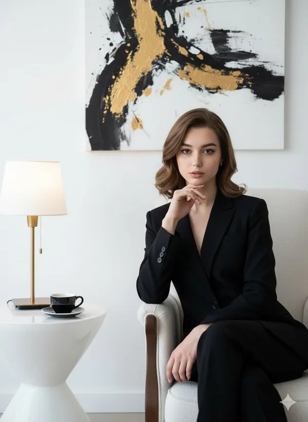 Confident Lady in Black Suit