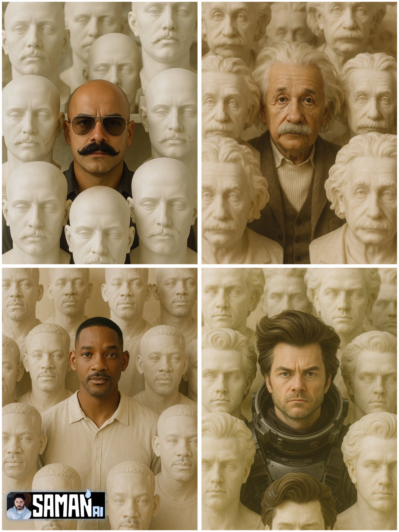 Hyper-Realistic Portrait Centered in Plaster