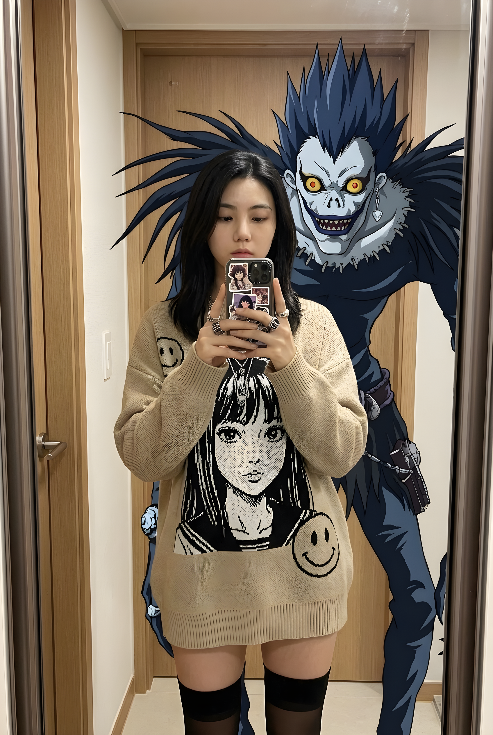 Selfie with 2D Anime Illustration