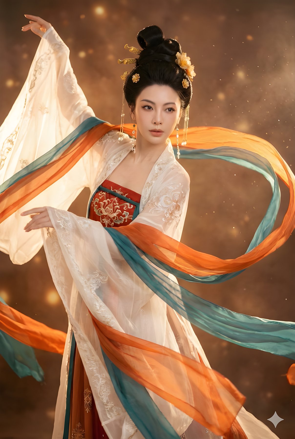 A young woman dressed in lavish Tang Dynasty attire