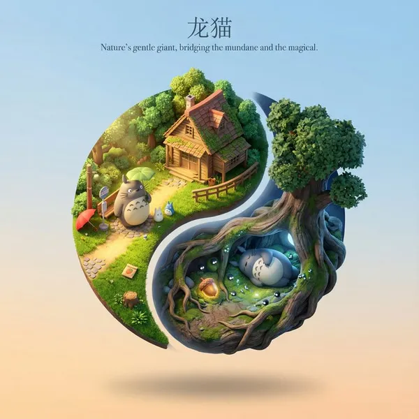 Floating Tai Chi Cute 3D Cartoon Stereoscopic Scene
