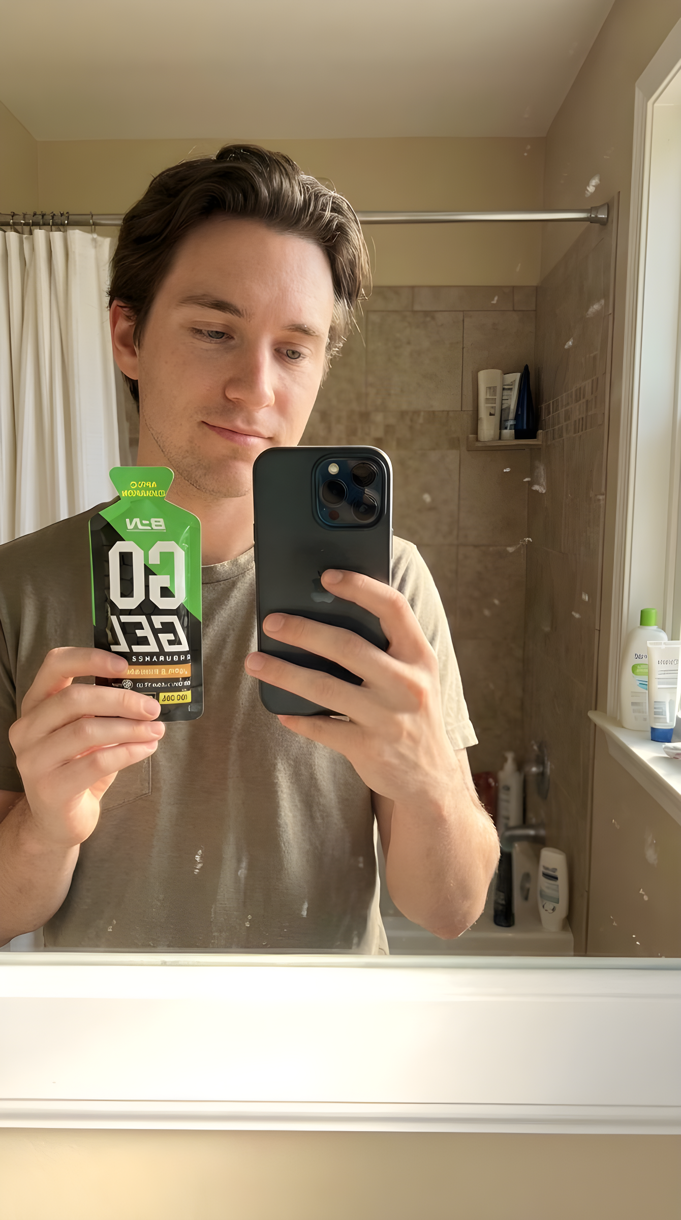 Person in photo holding product with one hand