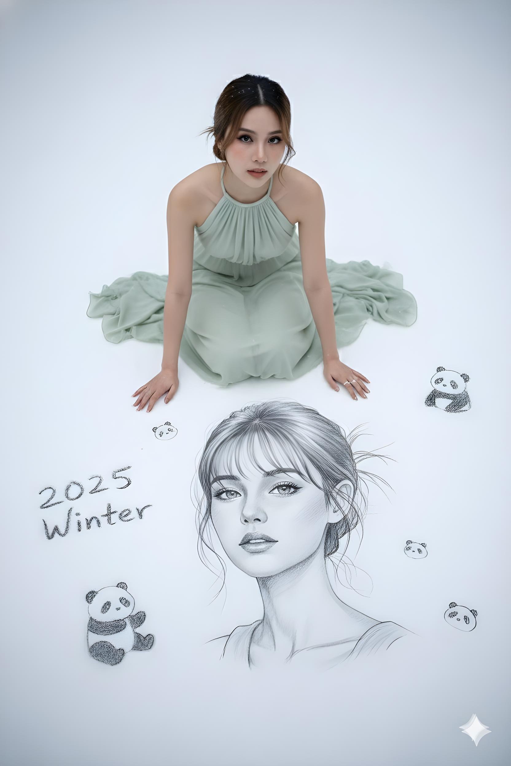 Girl Pencil Sketch in Winter
