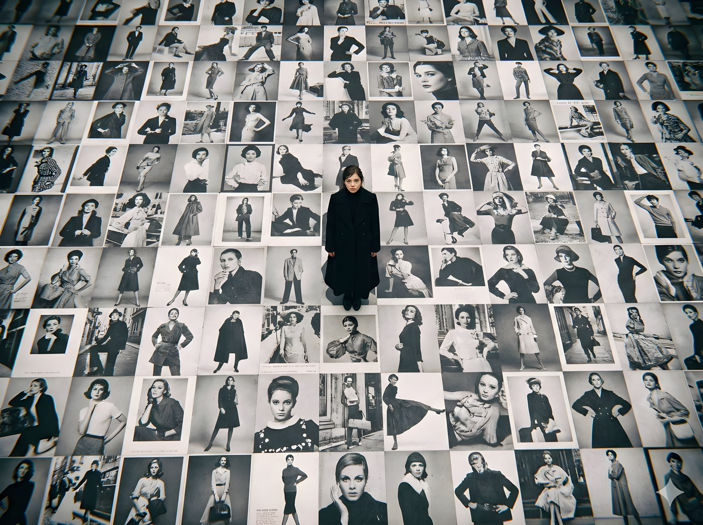 Model Standing on Black & White Billboards