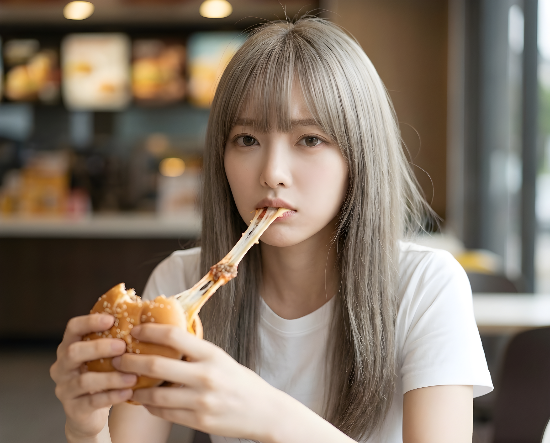 The Stretching Hamburger: A Confused Close-Up Moment
