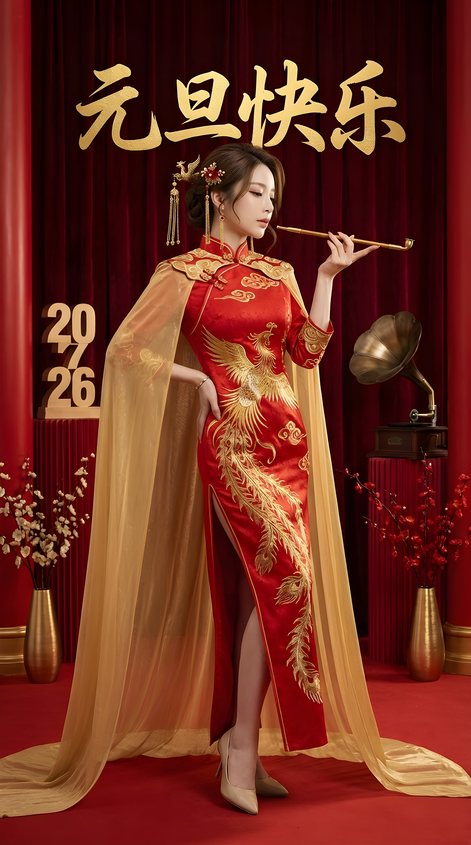 Crimson & Gold Elegance · A Vintage New Year 2026 Portrait