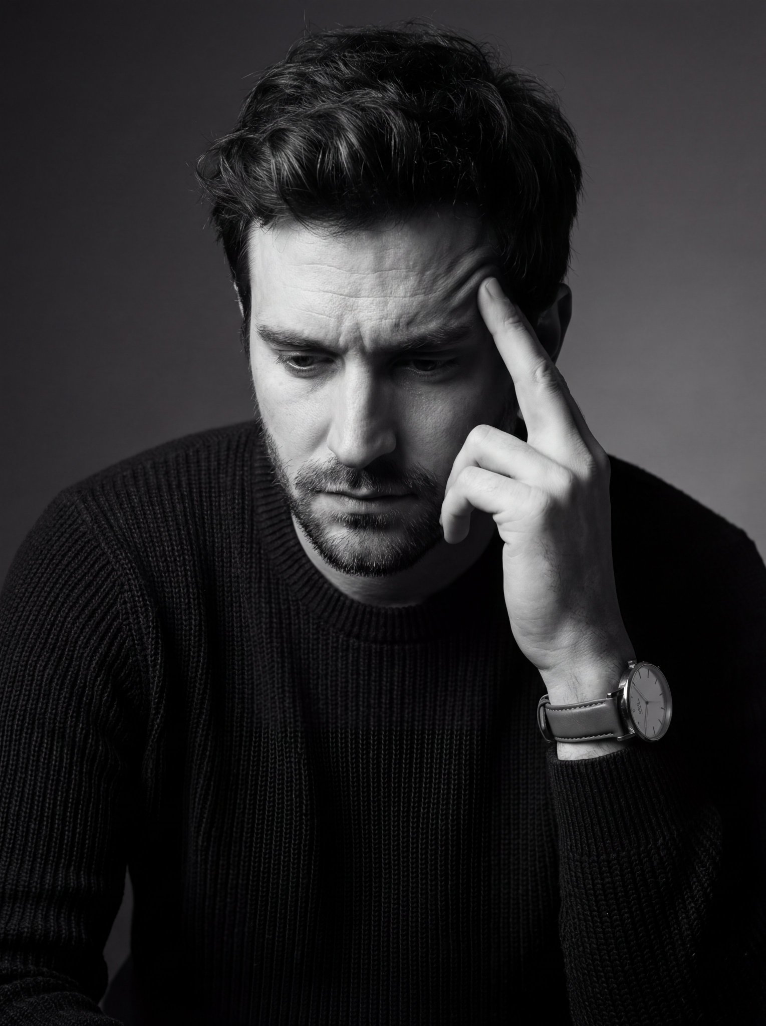 Quiet Thoughts in Black & White Portrait