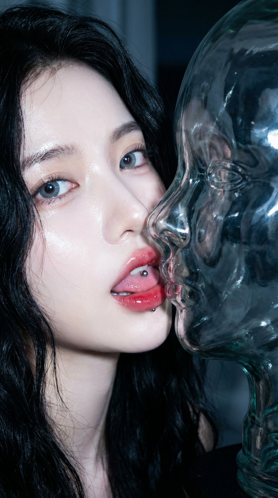 Glass Lip Kiss Night Closeup