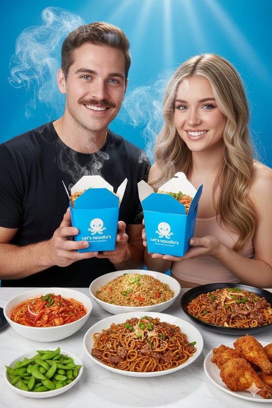 Vibrant Noodle Couple Shot