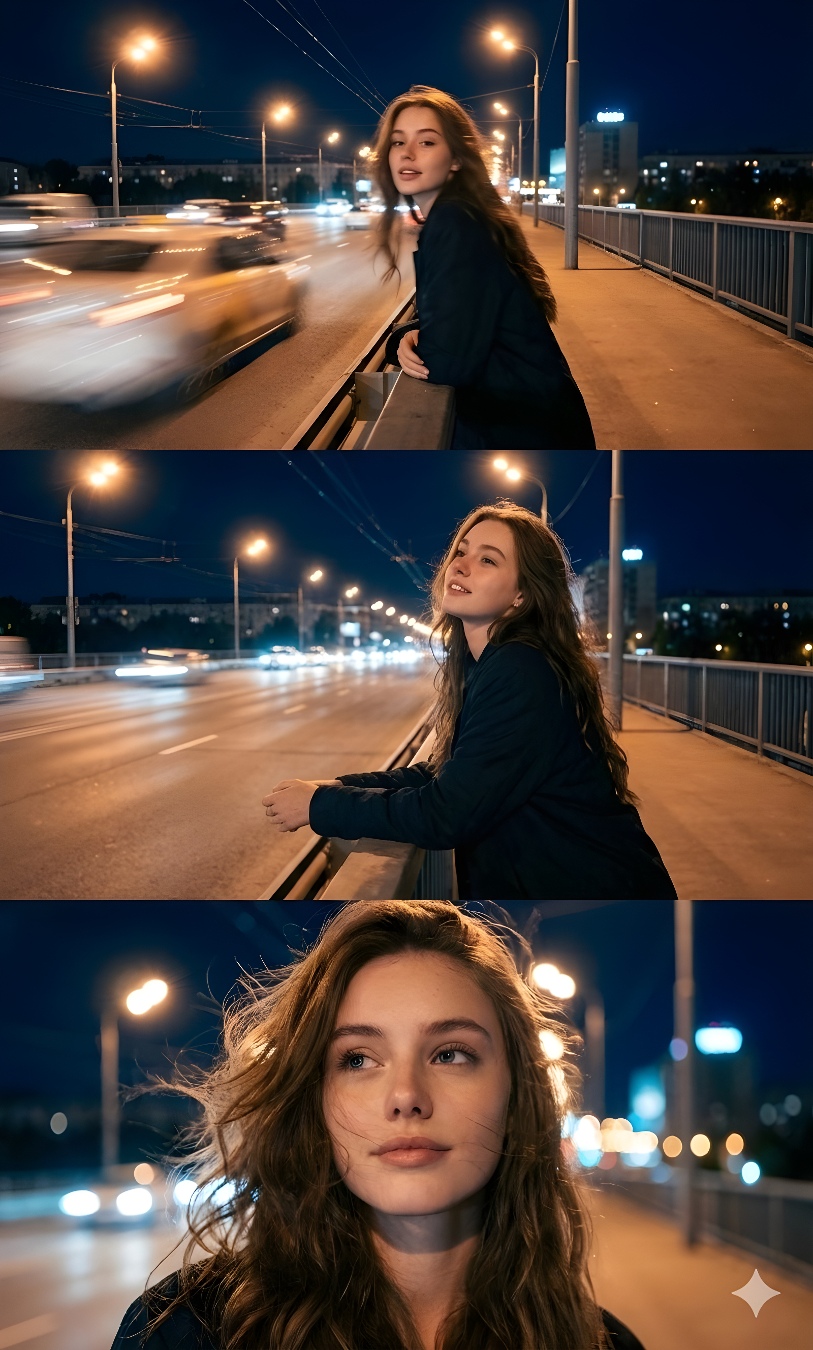 Urban Night Bridge Triptych
