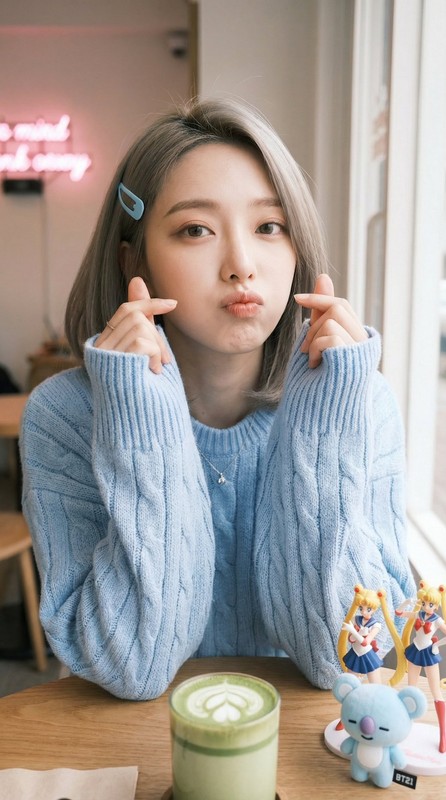 Kawaii Cafe Finger Heart Selfie