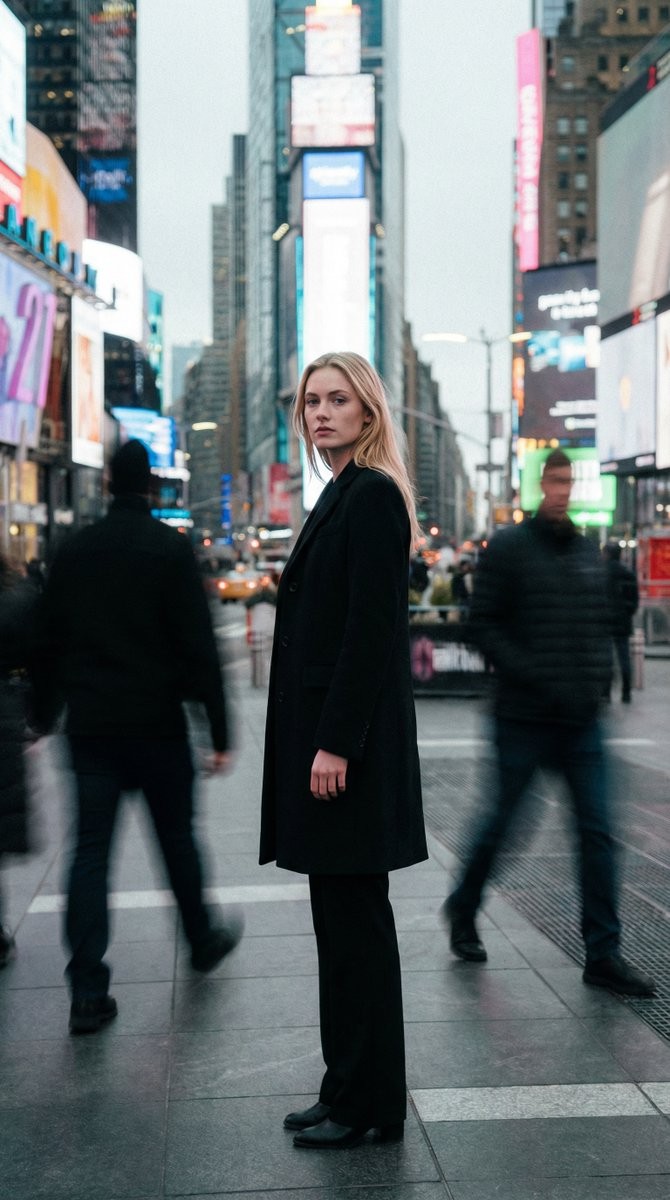 Times Square Motion Blur Blonde Fashion Editorial