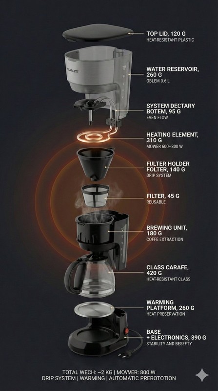 Exploded View Black Gold Coffee Maker
