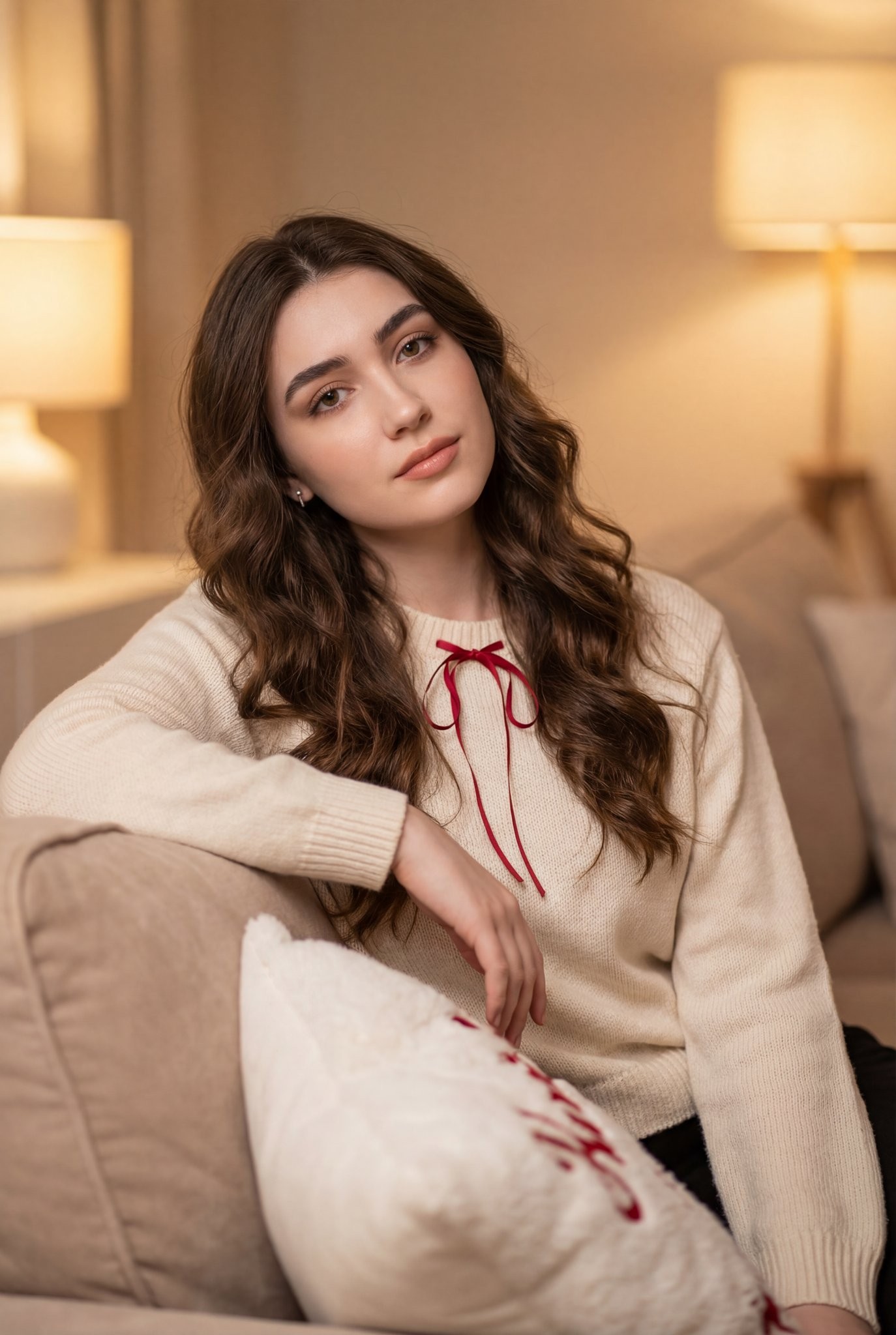 Cozy Couch Warm-Toned Portrait