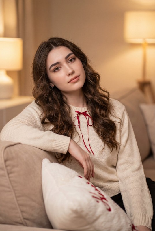 Cozy Couch Warm-Toned Portrait
