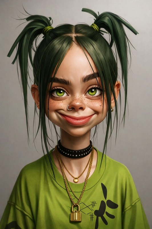 3D Cartoon Green Pigtails Portrait