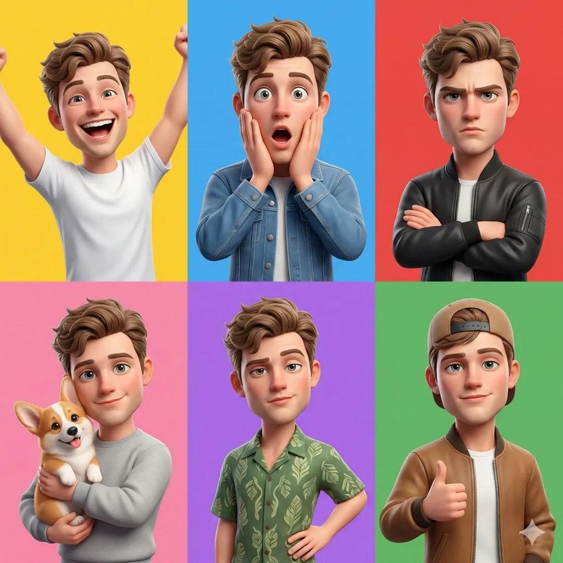 Pixar-Style 6-Panel Expression Grid