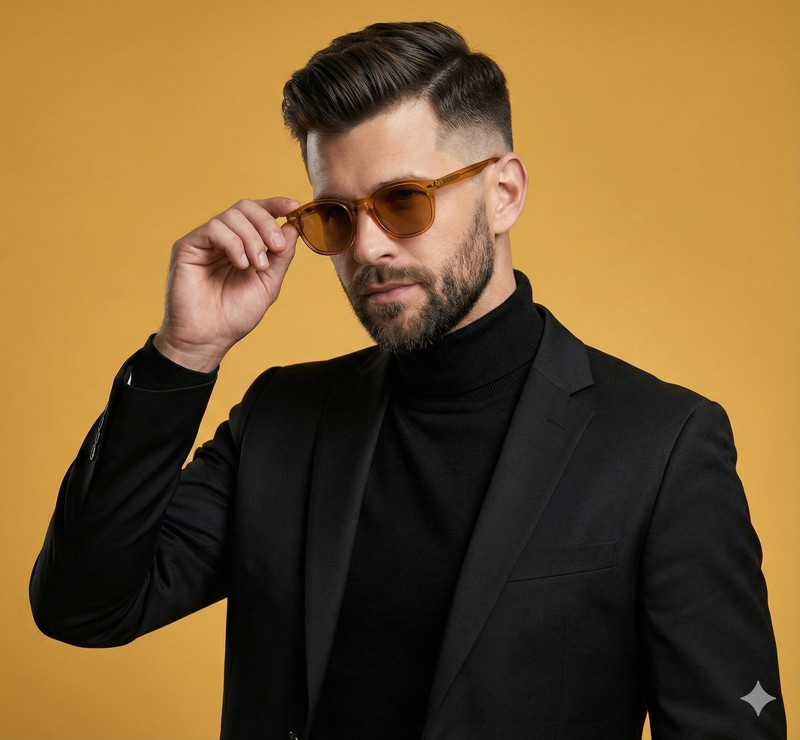 Yellow Background Black Suit Fashion Portrait
