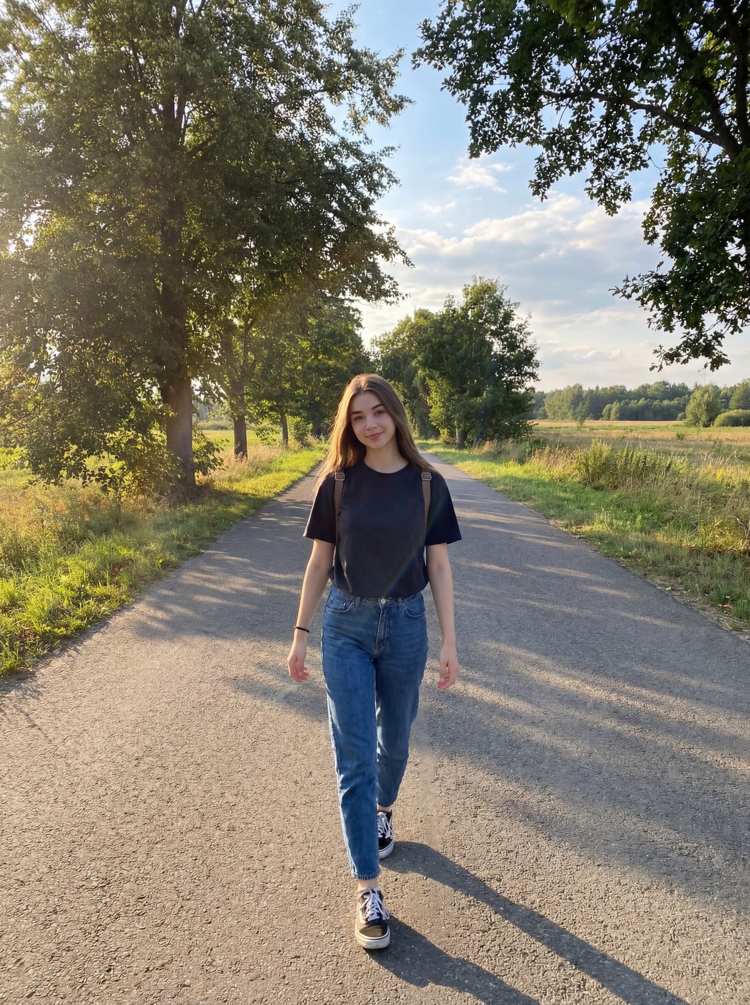 Country Road Golden Hour Girl Walking