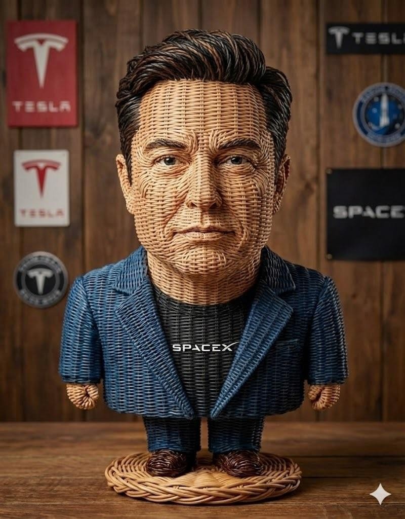Wicker Rattan Caricature Figurine