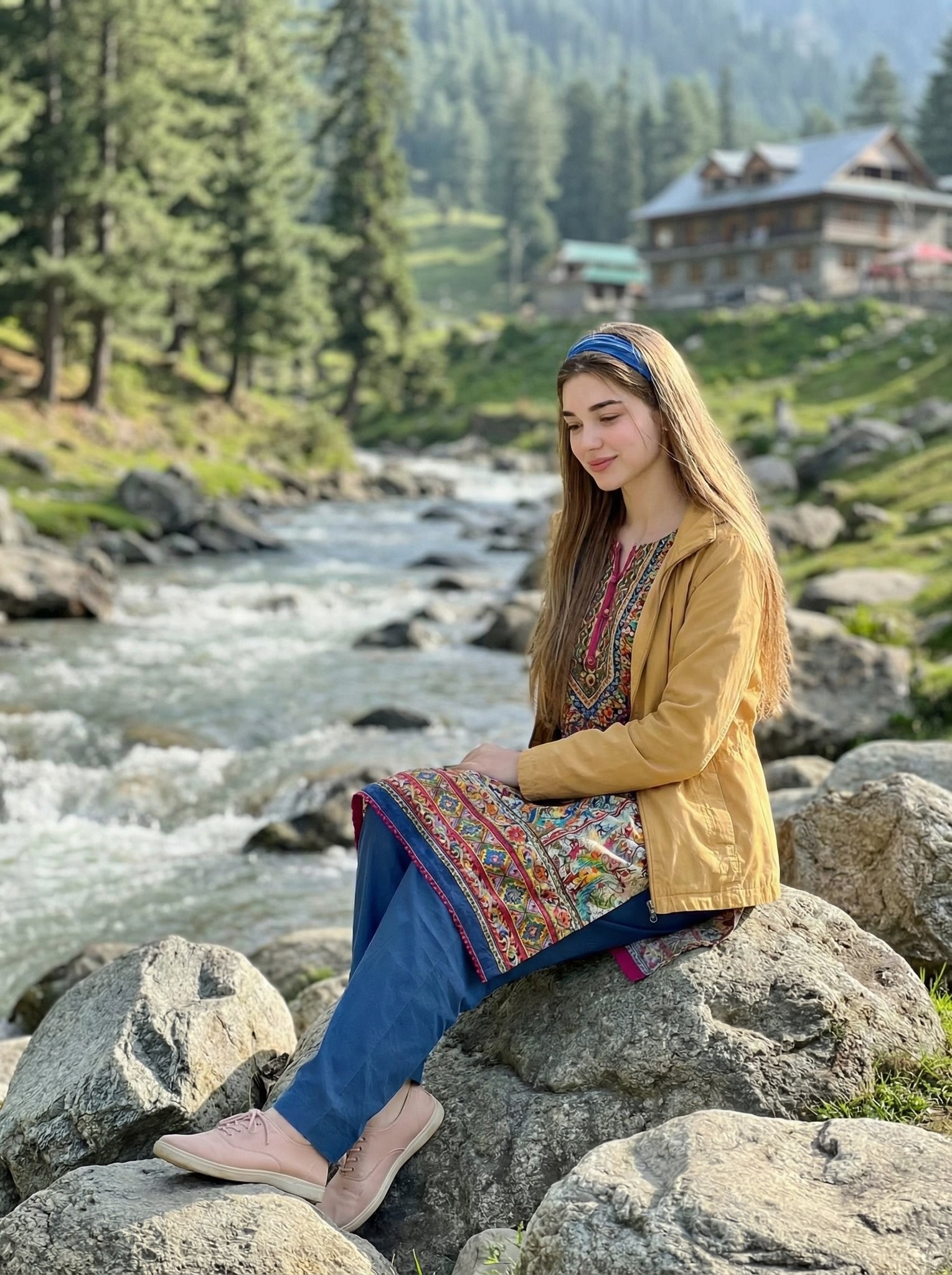 Mountain Stream Serene Sitting Portrait