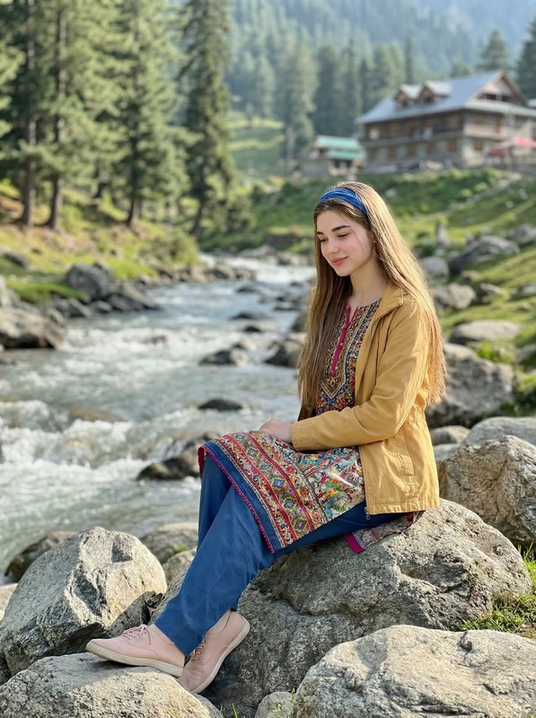 Mountain Stream Serene Sitting Portrait