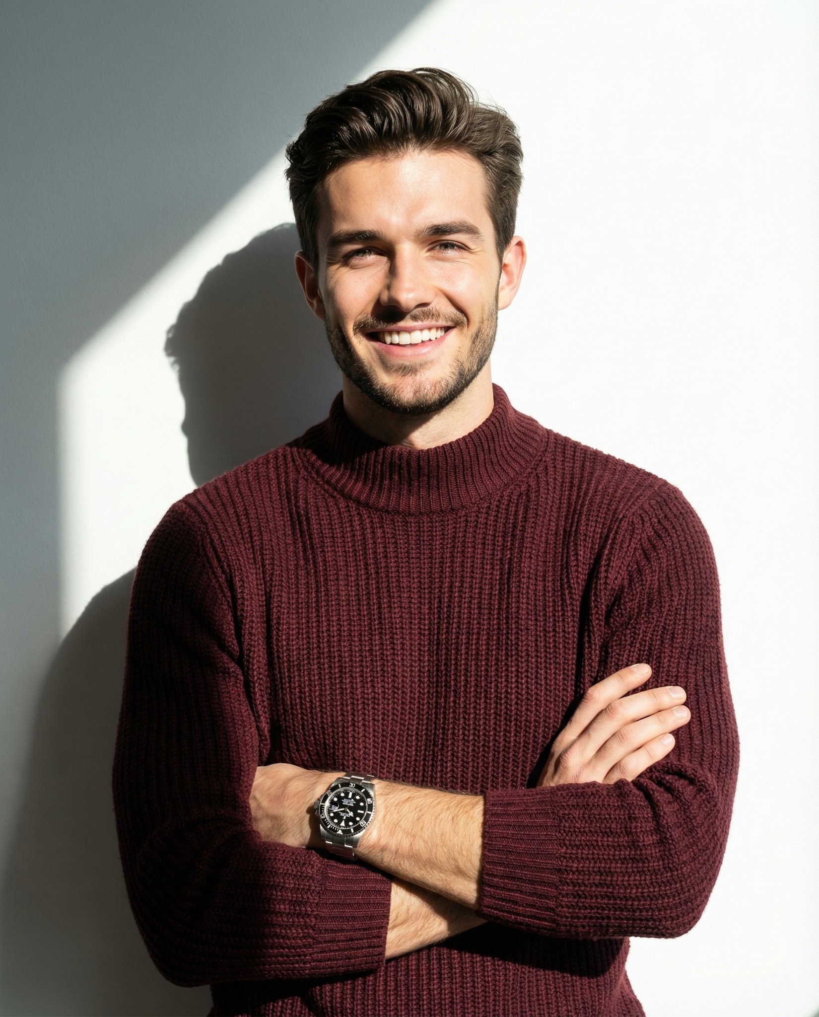 Maroon Sweater Sunlit Male Portrait