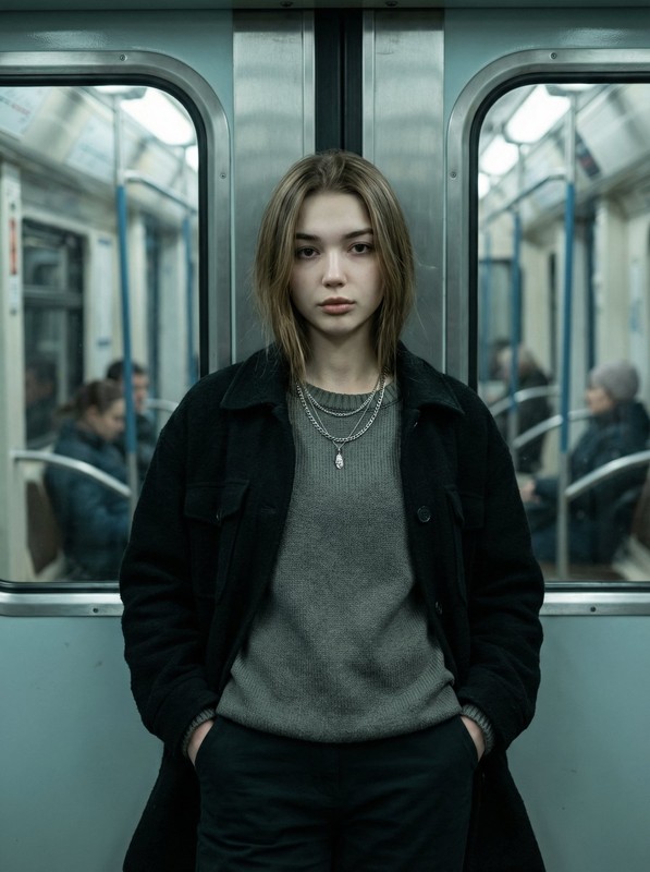 Subway Train Cinematic Fashion Editorial Portrait
