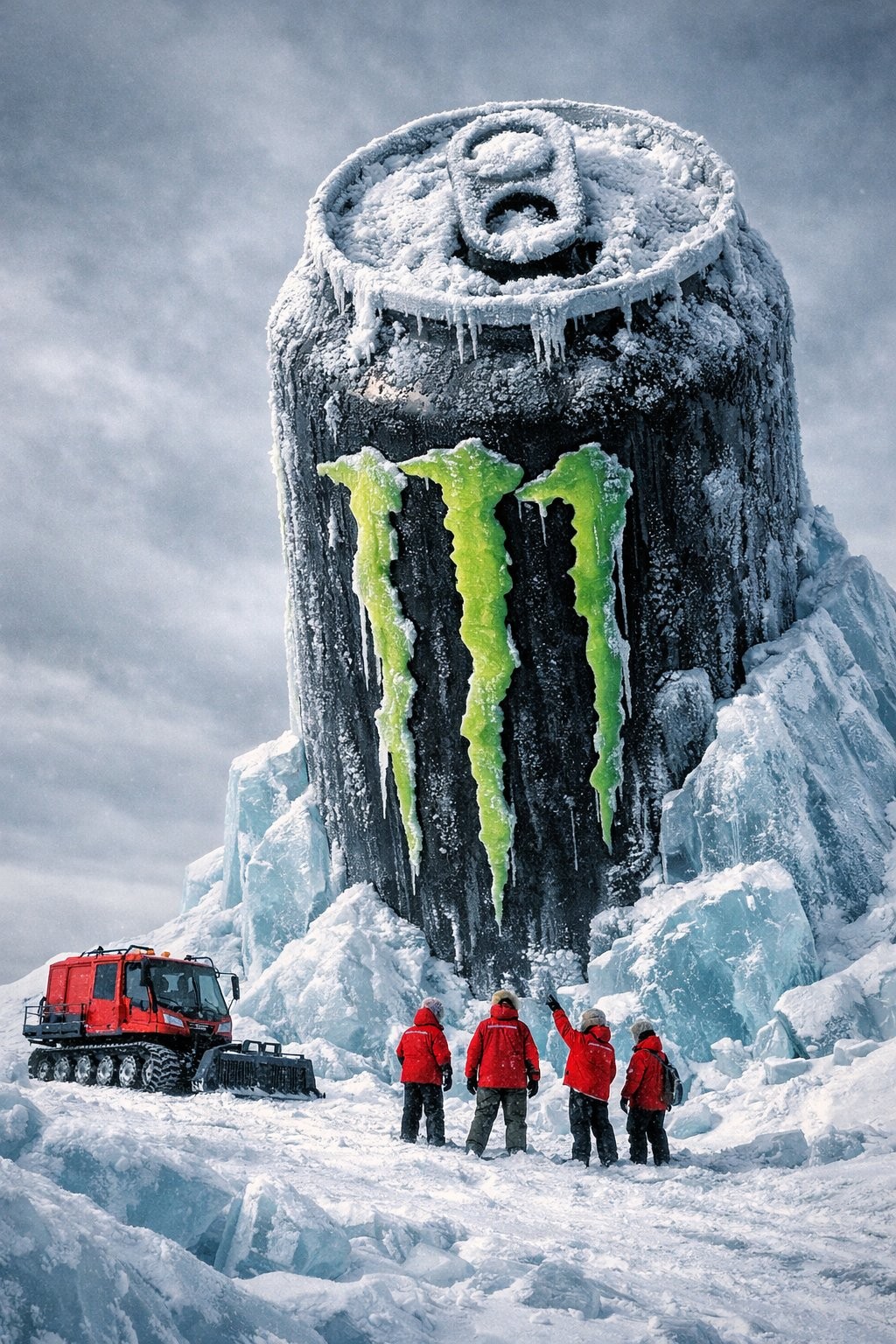 Monumental Monster Energy Can in Arctic Ice