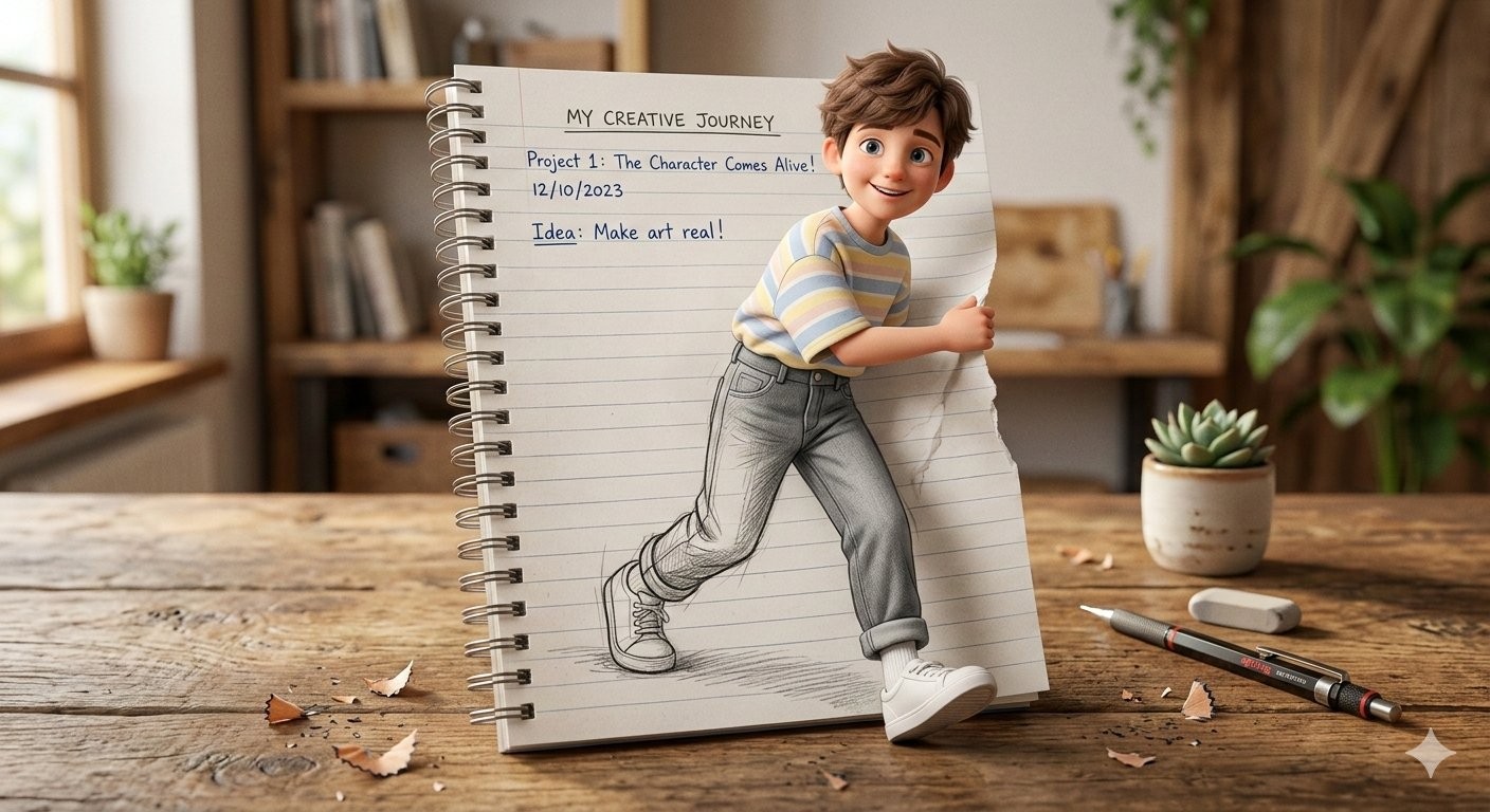 Notebook 3D Pop-Out Boy Illusion Illustration