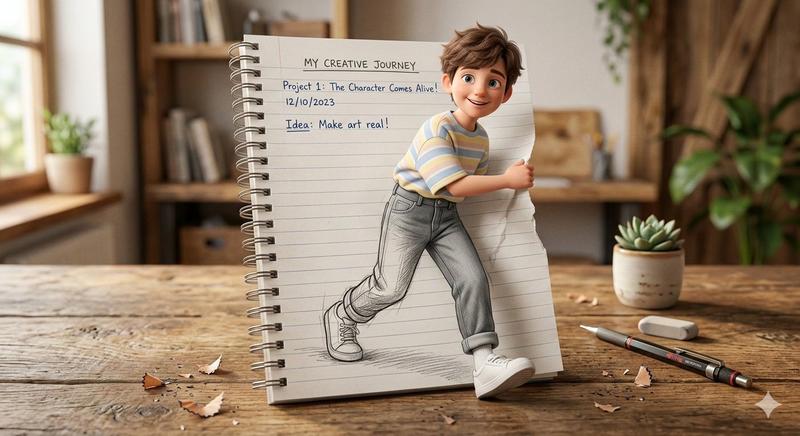 Notebook 3D Pop-Out Boy Illusion Illustration