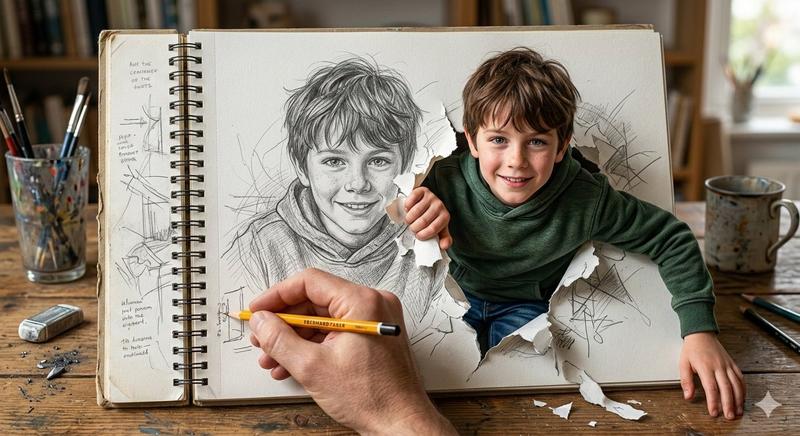 Sketchbook 3D Pop-Out Boy Artist Studio Illusion