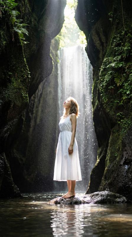 Bali Waterfall Cave Cathedral Light Low Angle Portrait