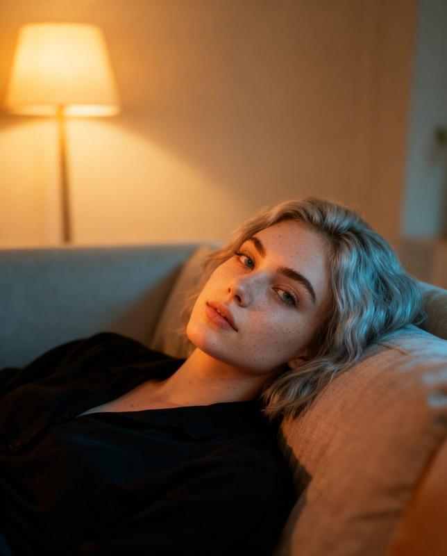Couch Relaxing Warm Light Casual Candid Portrait