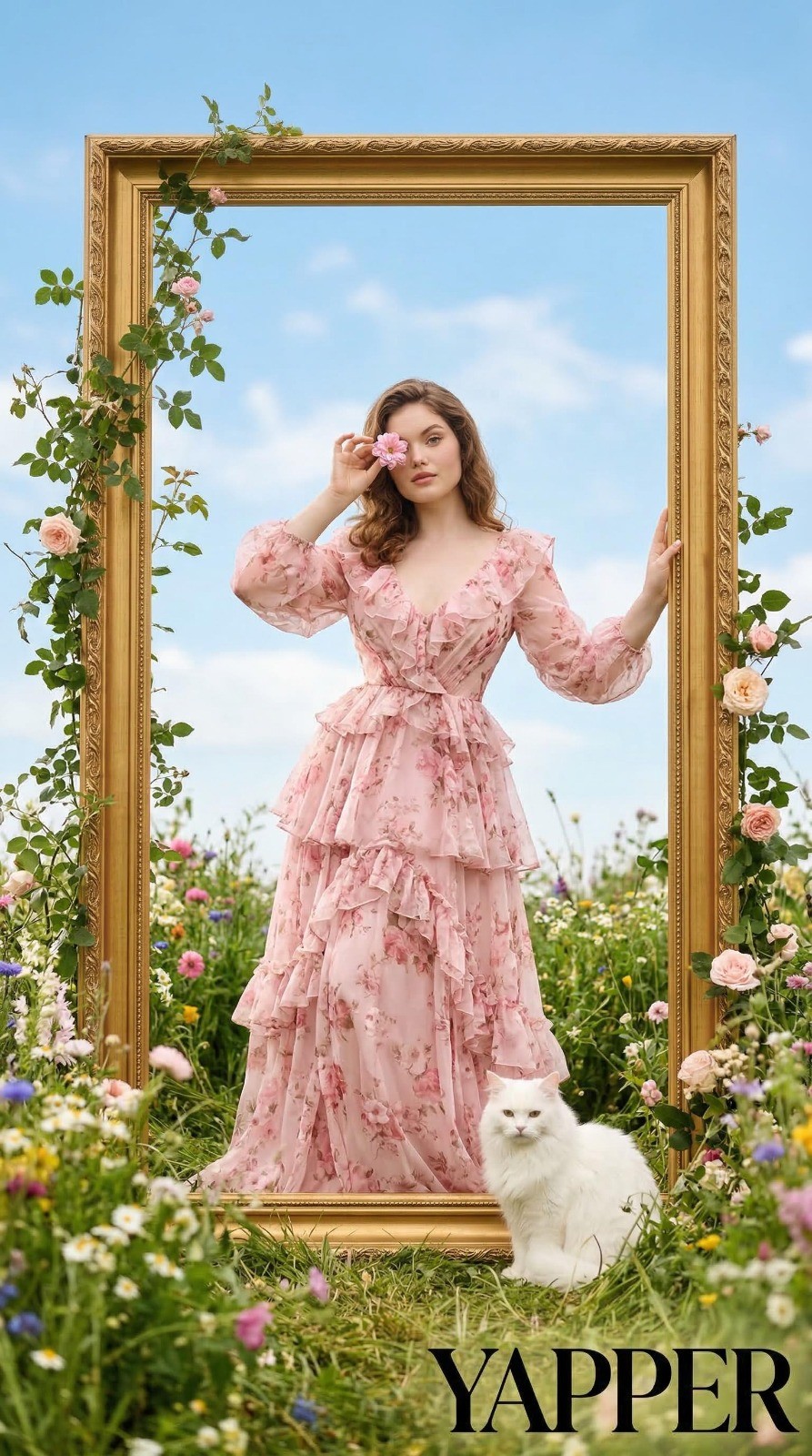 Golden Frame Wildflower Garden Surreal Fashion Portrait