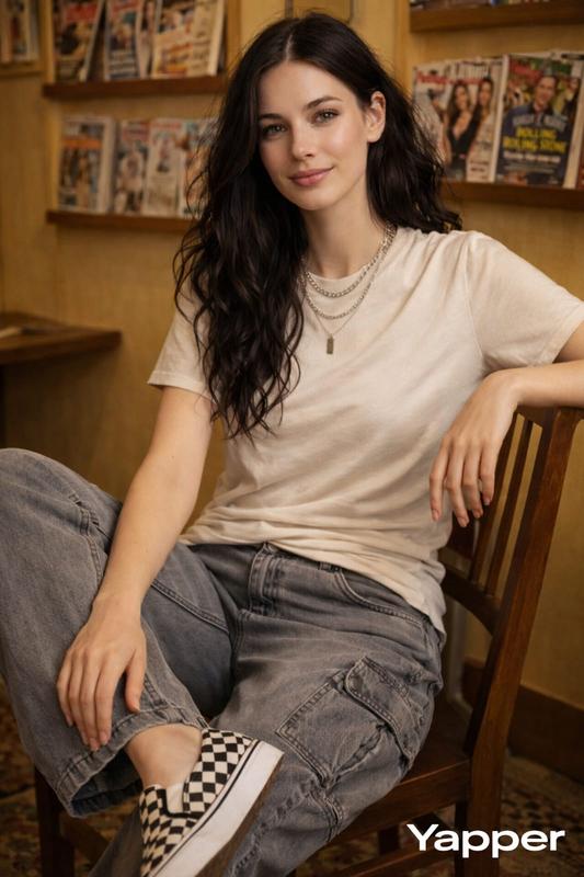 Y2K Retro Magazine Room Wooden Chair Fashion Portrait