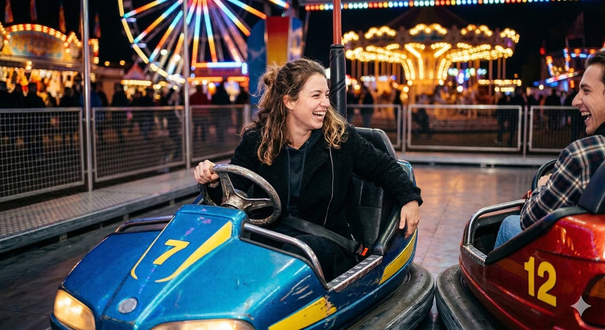 Night Amusement Park Bumper Car Korean Girl Flash Candid Portrait