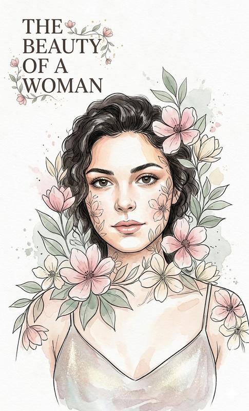 Watercolor Botanical Ink Sketch Swiss Poster Style Portrait