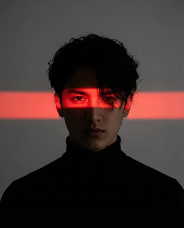 Cyberpunk Red Neon Light Strip Dark Male Portrait